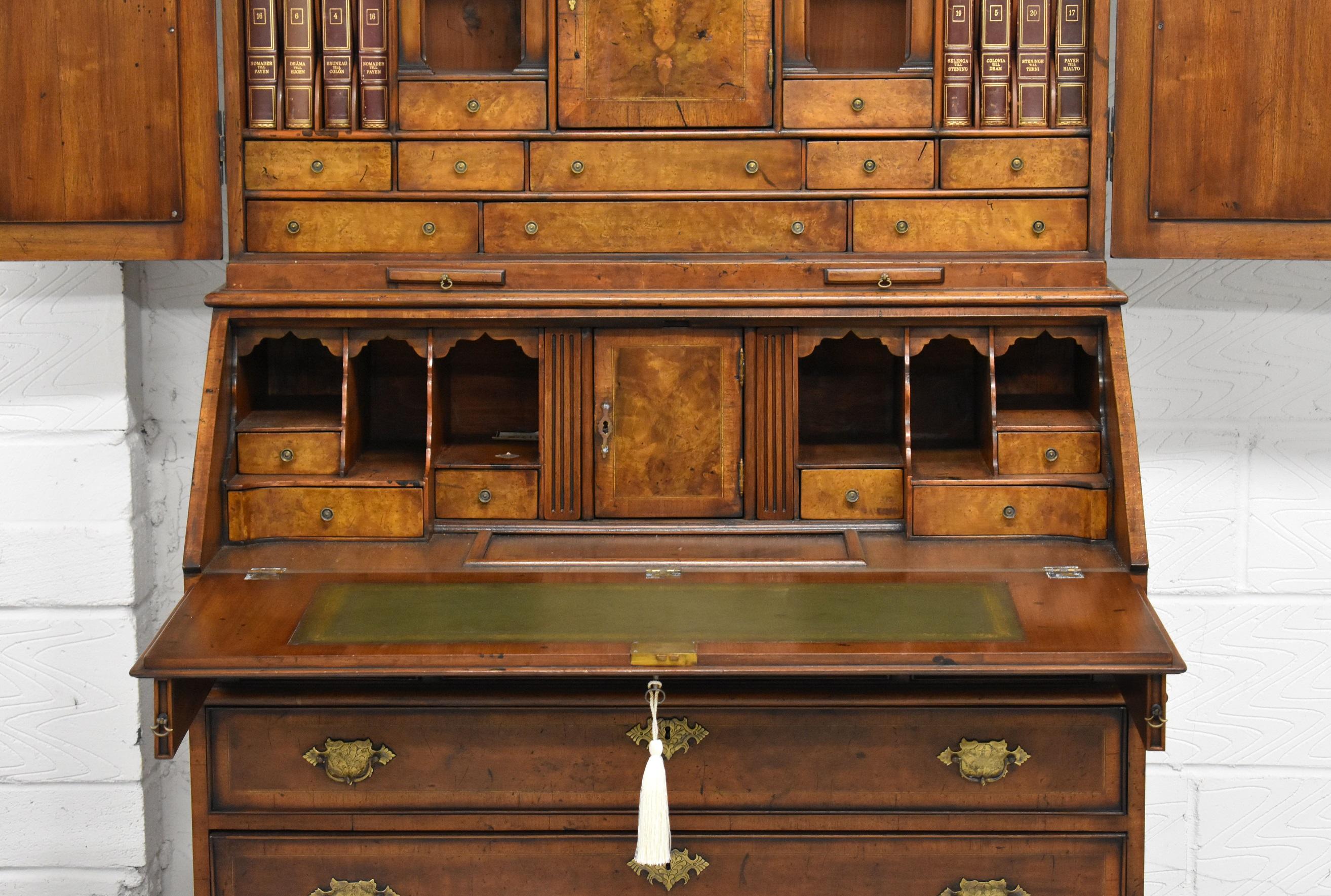 19th Century English George III Burr Walnut Bureau Bookcase For Sale 1