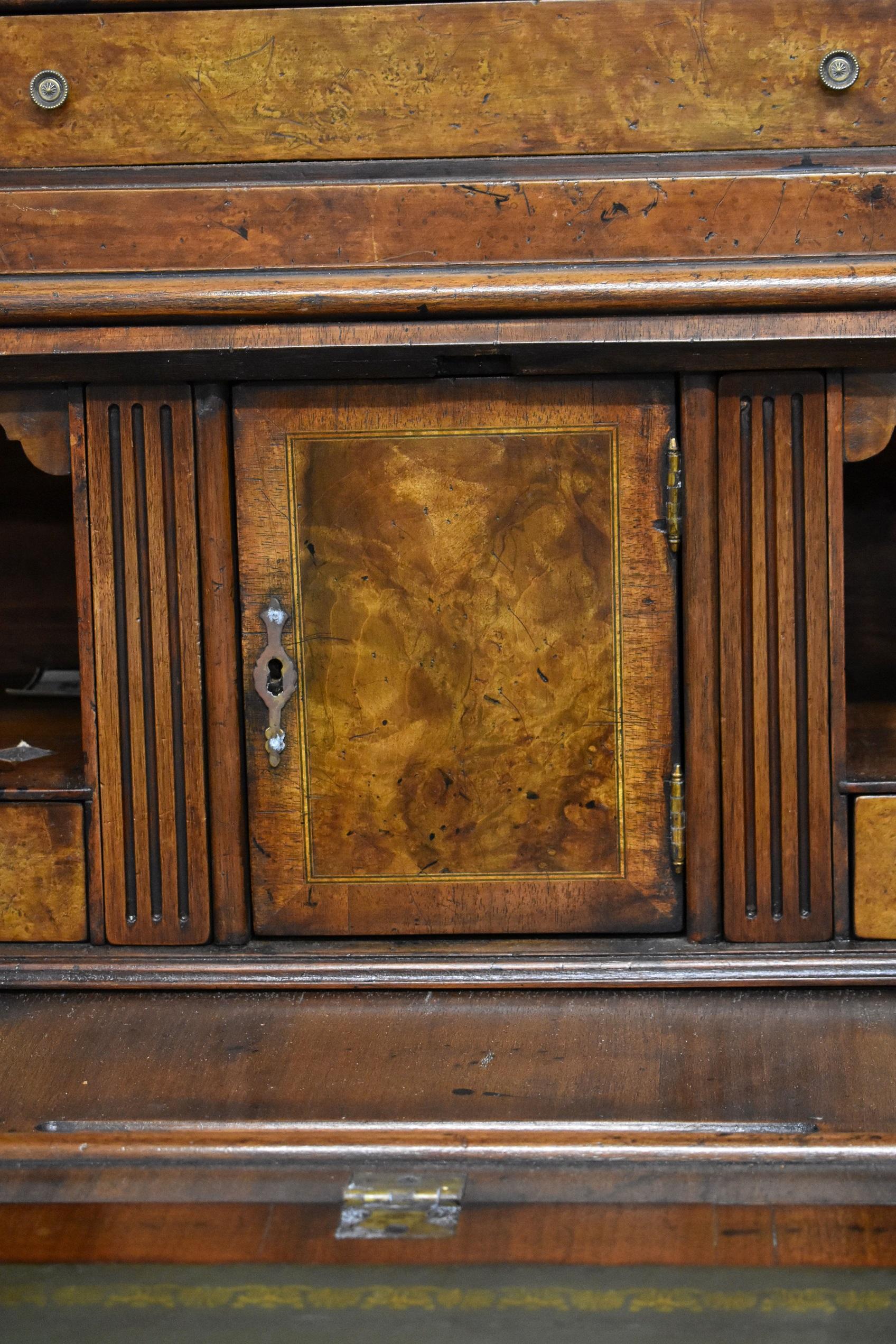 19th Century English George III Burr Walnut Bureau Bookcase For Sale 2