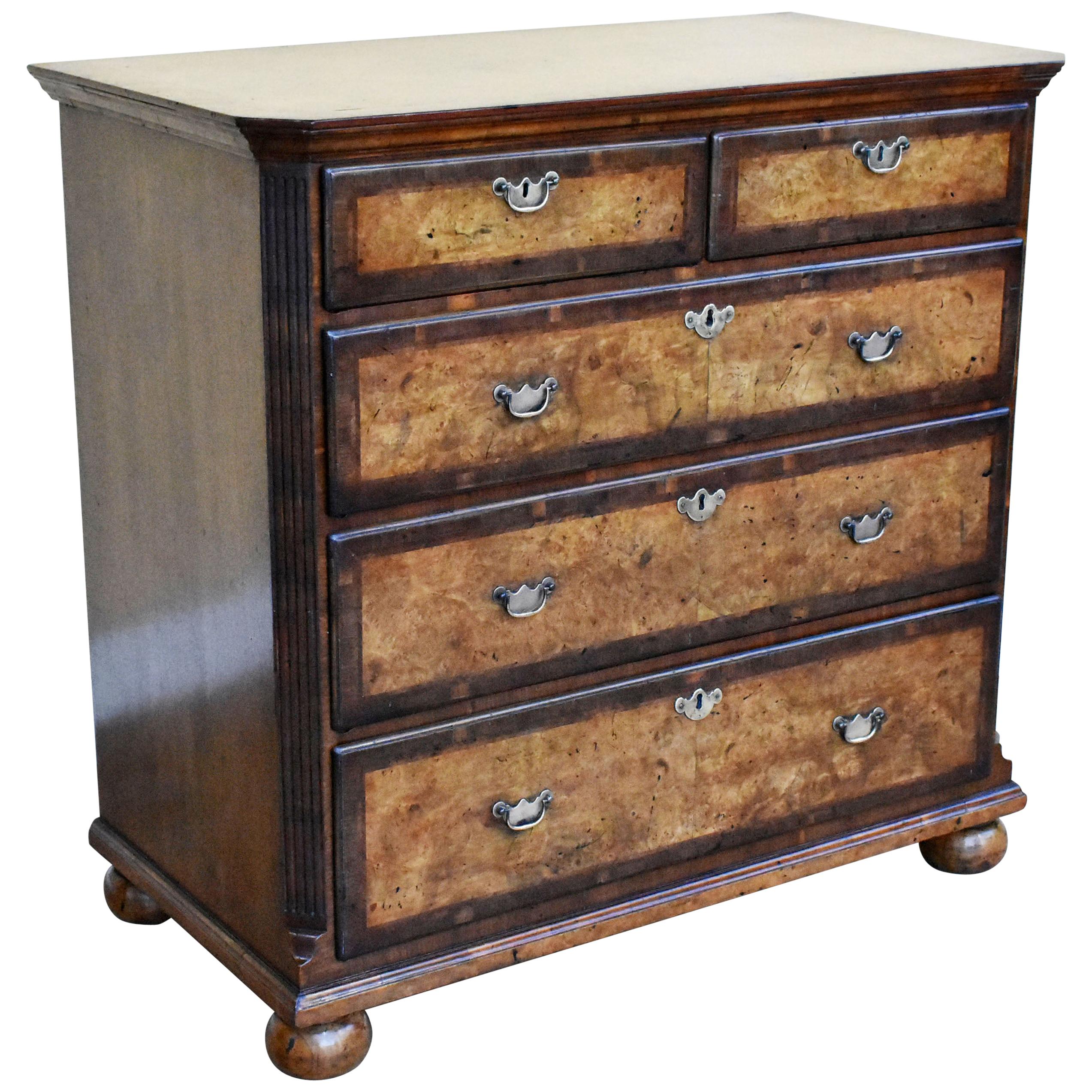 19th Century English George III Burr Walnut Chest of Drawers