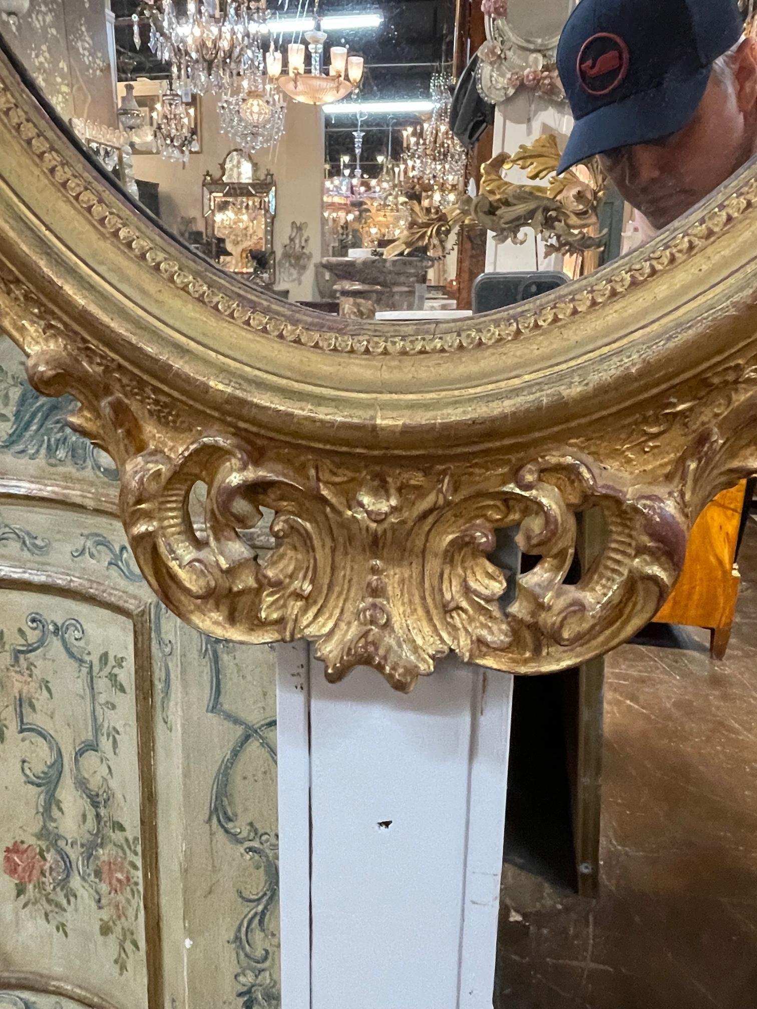 19th Century English George III Carved and Giltwood Oval Mirror For Sale 4