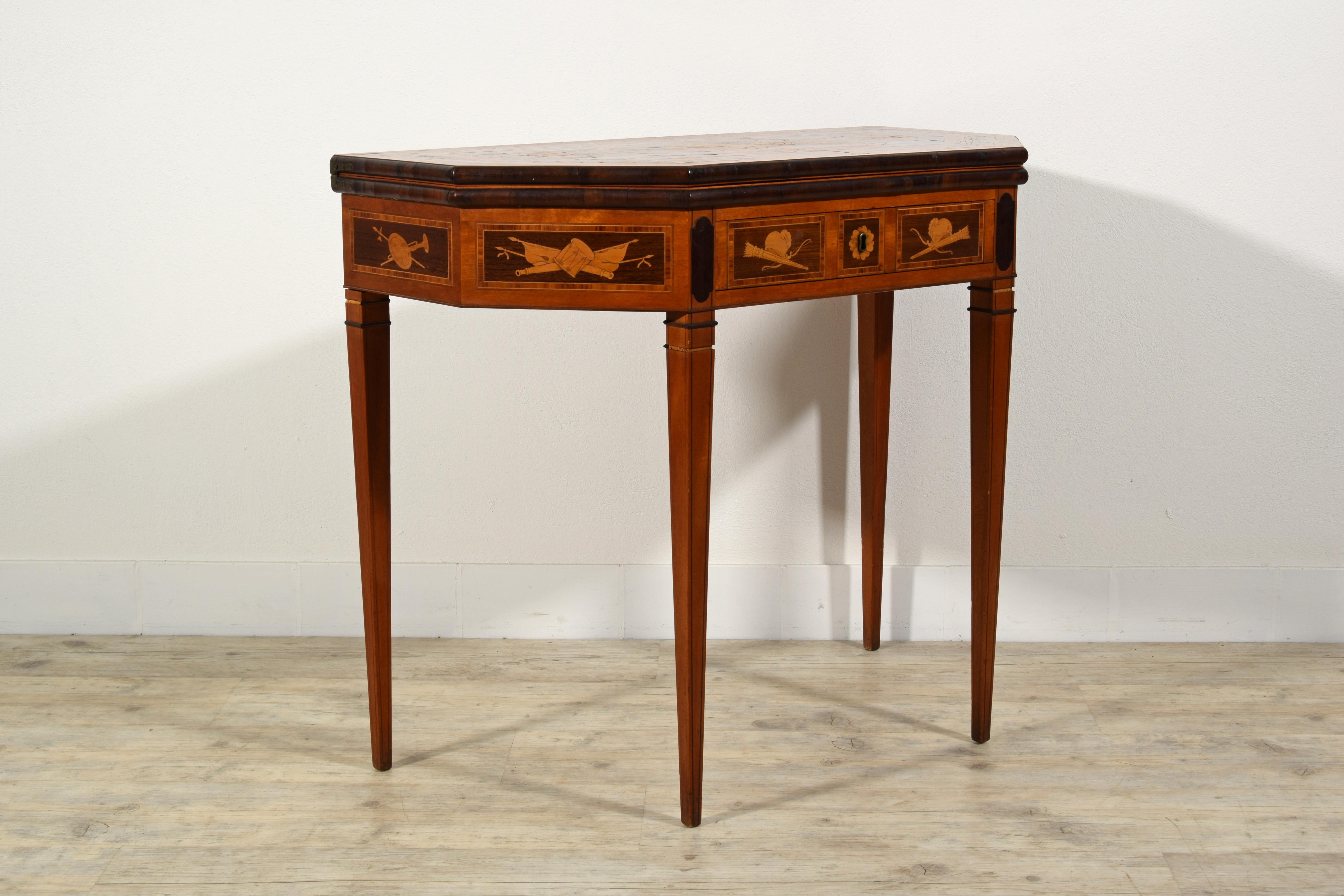 19th Century, English George III Inlaid Console and Game Table For Sale 1
