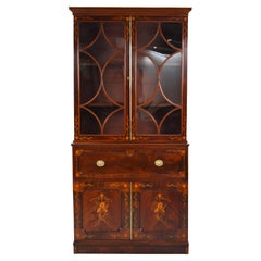 19th Century English George III Inlaid Secretaire Bookcase
