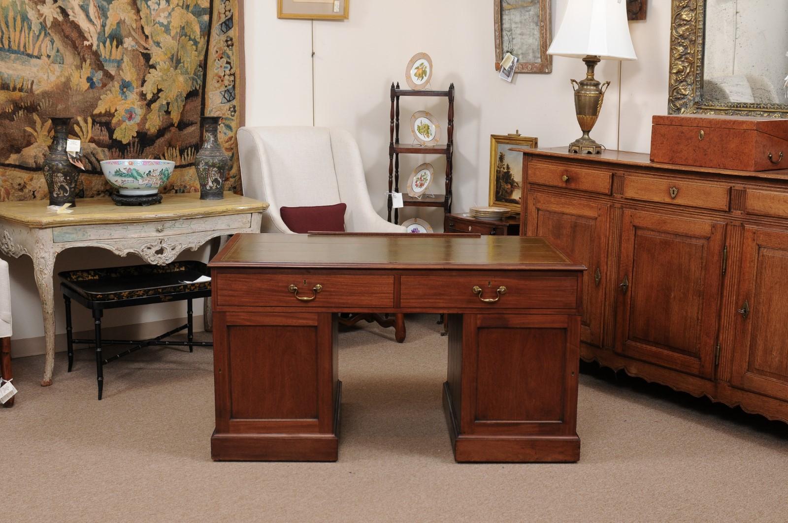 19th Century English George III Mahogany Architect’s Desk with Adjustable Green  7