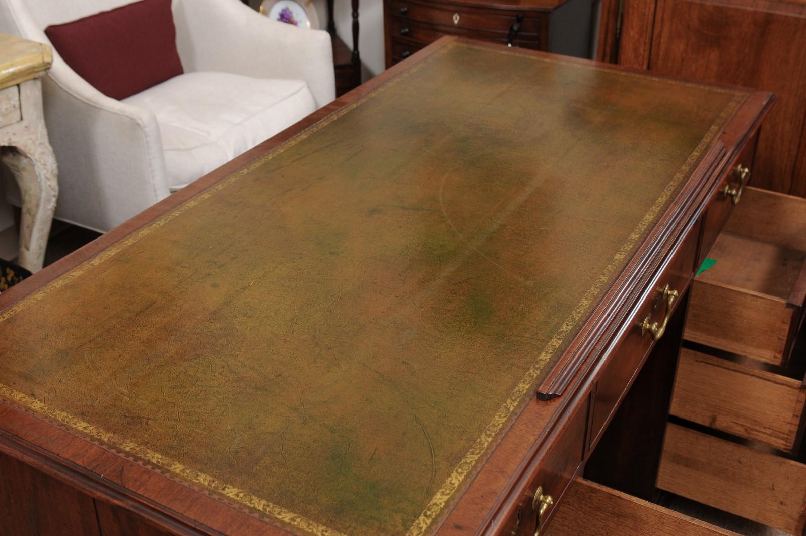 19th Century English George III Mahogany Architect’s Desk with Adjustable Green  17