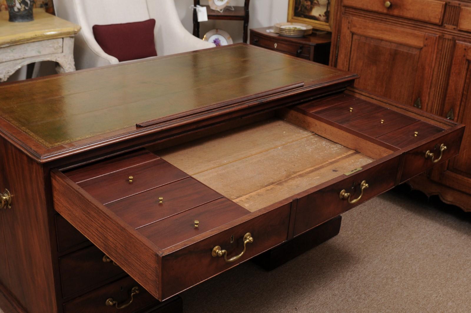 19th Century English George III Mahogany Architect’s Desk with Adjustable Green  1