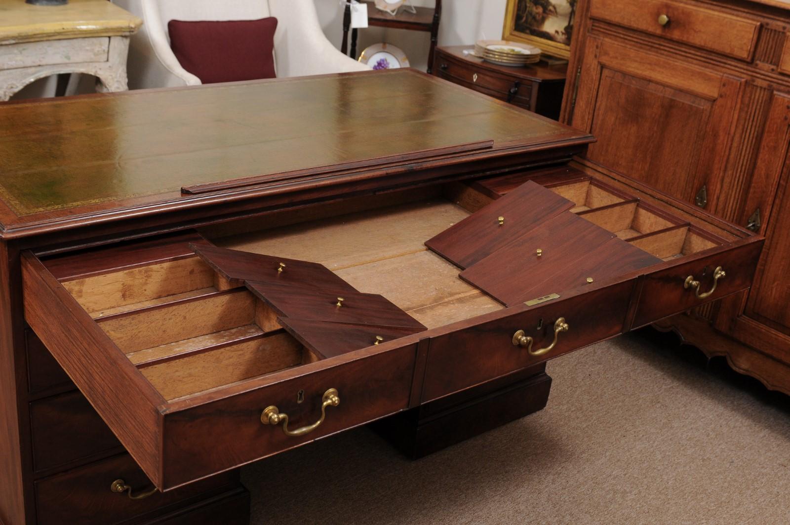 19th Century English George III Mahogany Architect’s Desk with Adjustable Green  2