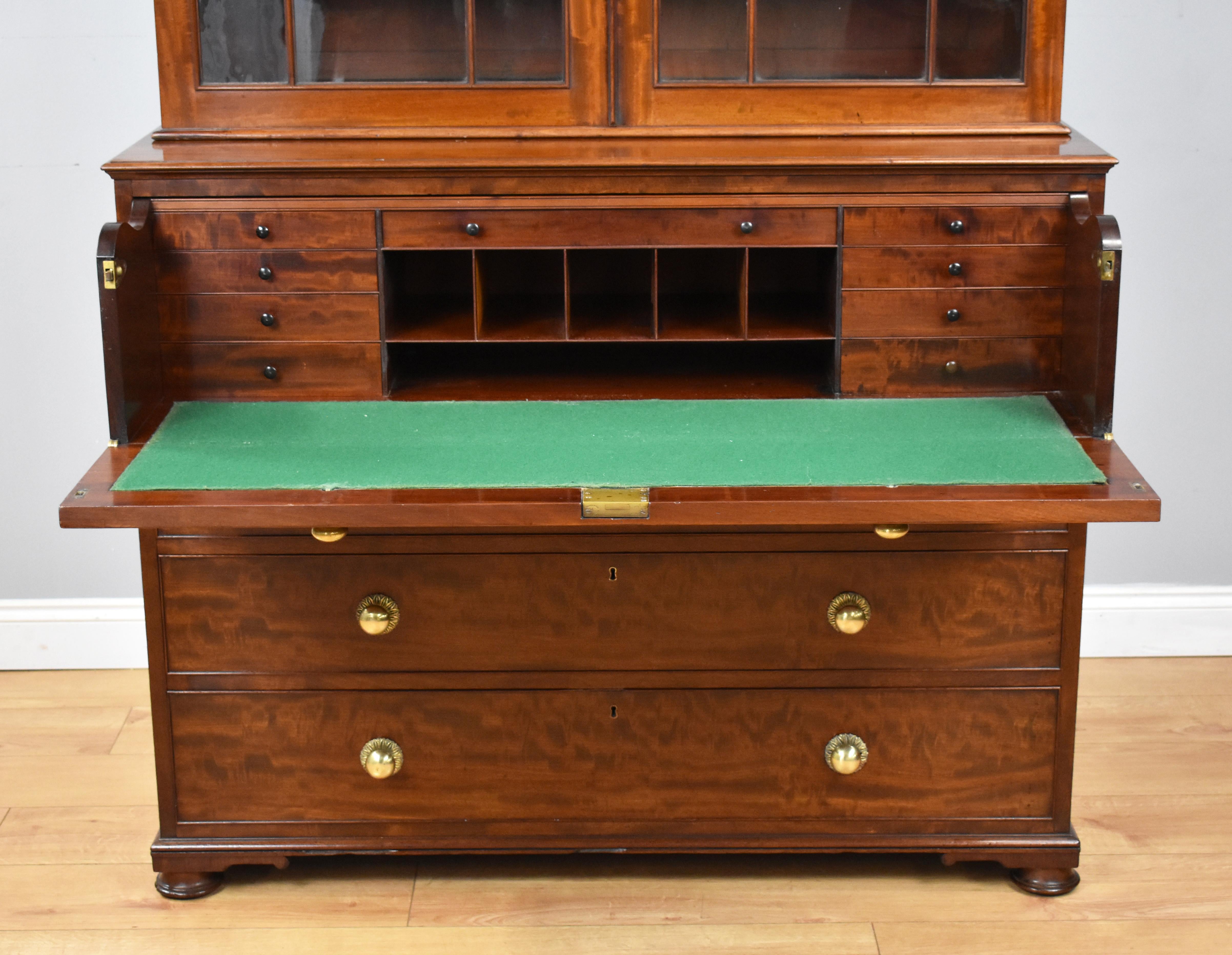 19th Century English George III Mahogany Secretary Bookcase 1