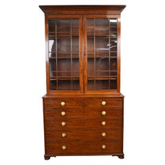 19th Century English George III Mahogany Secretary Bookcase