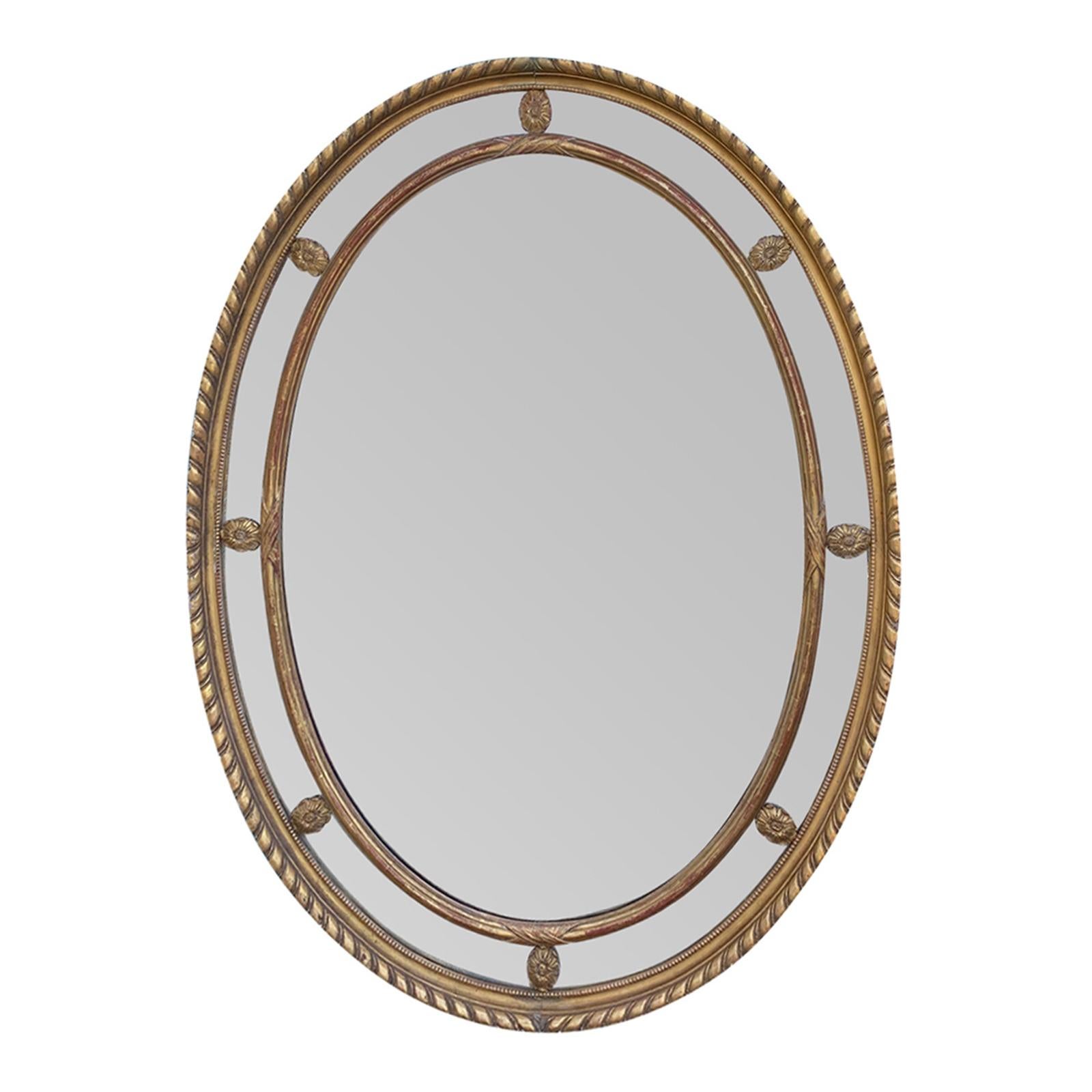 19th Century English George III Oval Giltwood Mirror