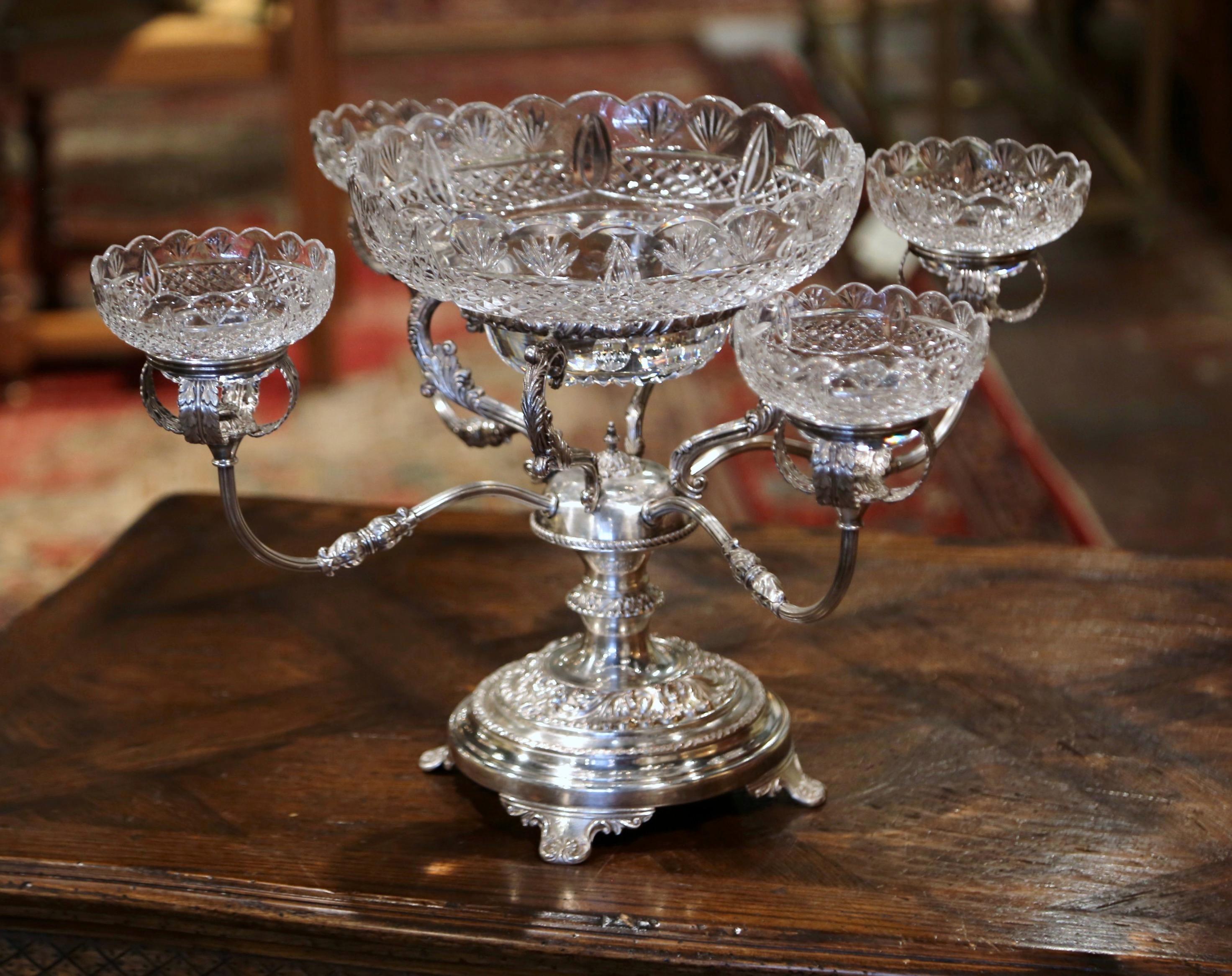Hand-Crafted 19th Century English George III Silver-Plated over Copper and Cut-Glass Epergne