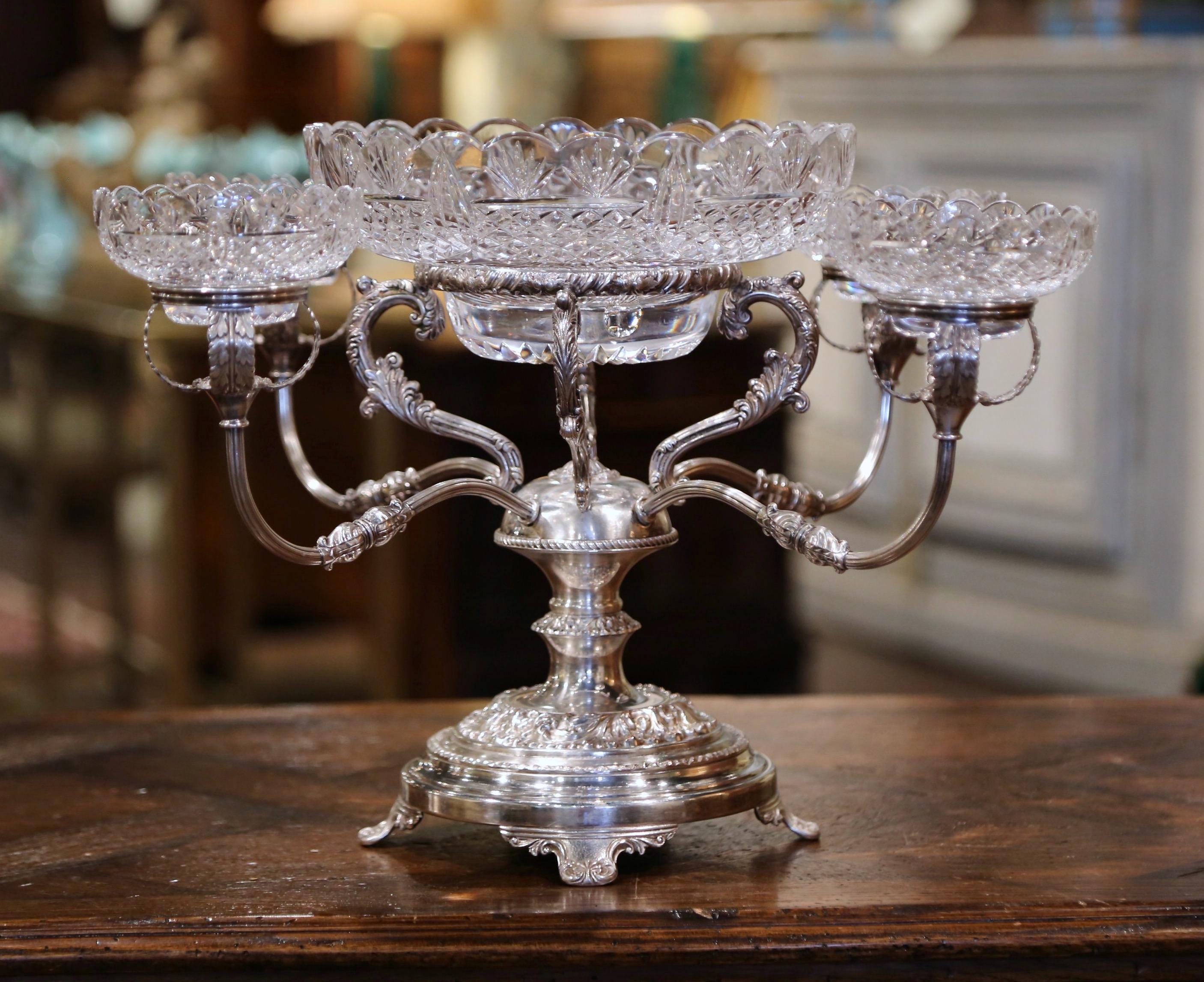 19th Century English George III Silver-Plated over Copper and Cut-Glass Epergne In Excellent Condition In Dallas, TX