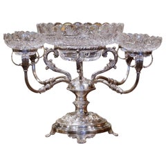 19th Century English George III Silver-Plated over Copper and Cut-Glass Epergne