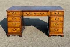 19th Century English George III Style Burled Walnut Partners Desk Leather Top