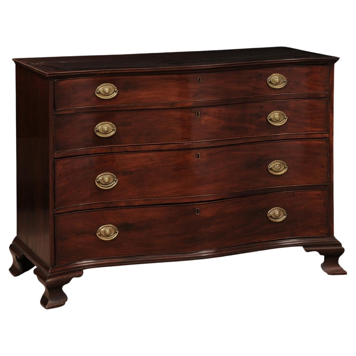 19th Century English George III Style Serpentine Chest in Mahogany For Sale