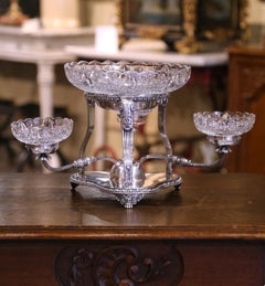 19th Century English George III Style Silvered over Copper and Cut-Glass Epergne