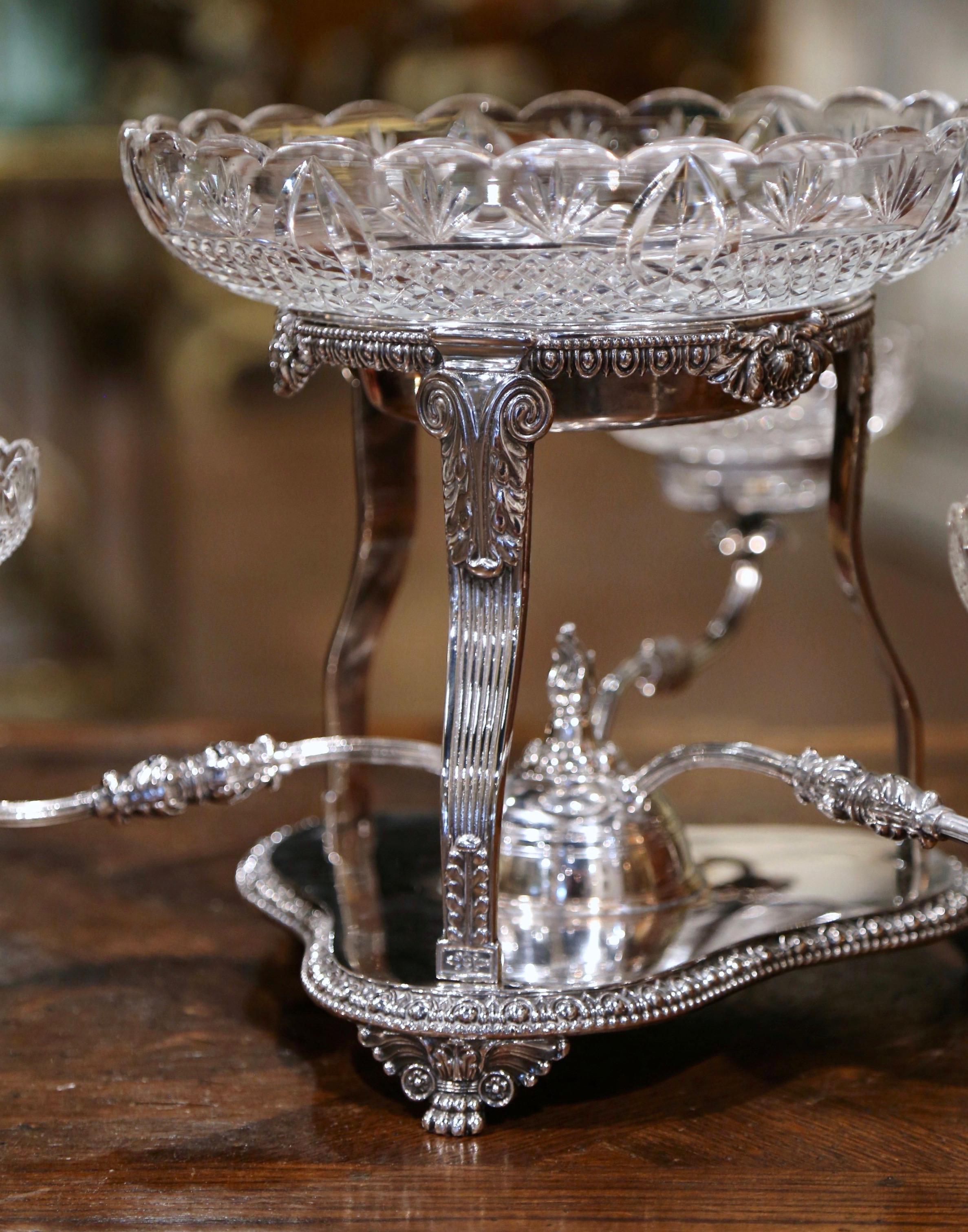 19th Century English George III Style Silvered over Copper and Cut-Glass Epergne For Sale 1