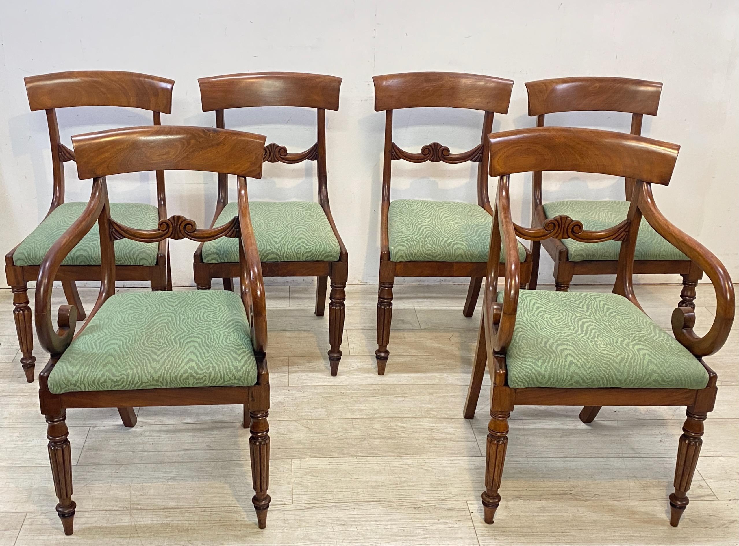 19th Century English George IV Mahogany Regency Dining Chairs, Set of Six For Sale 1
