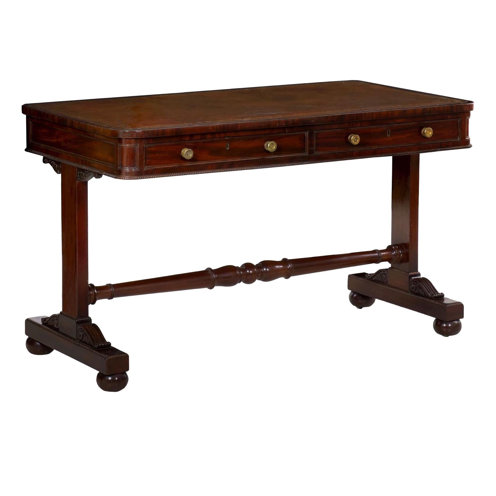 19th Century English George IV Writing Table Desk with Leather Top