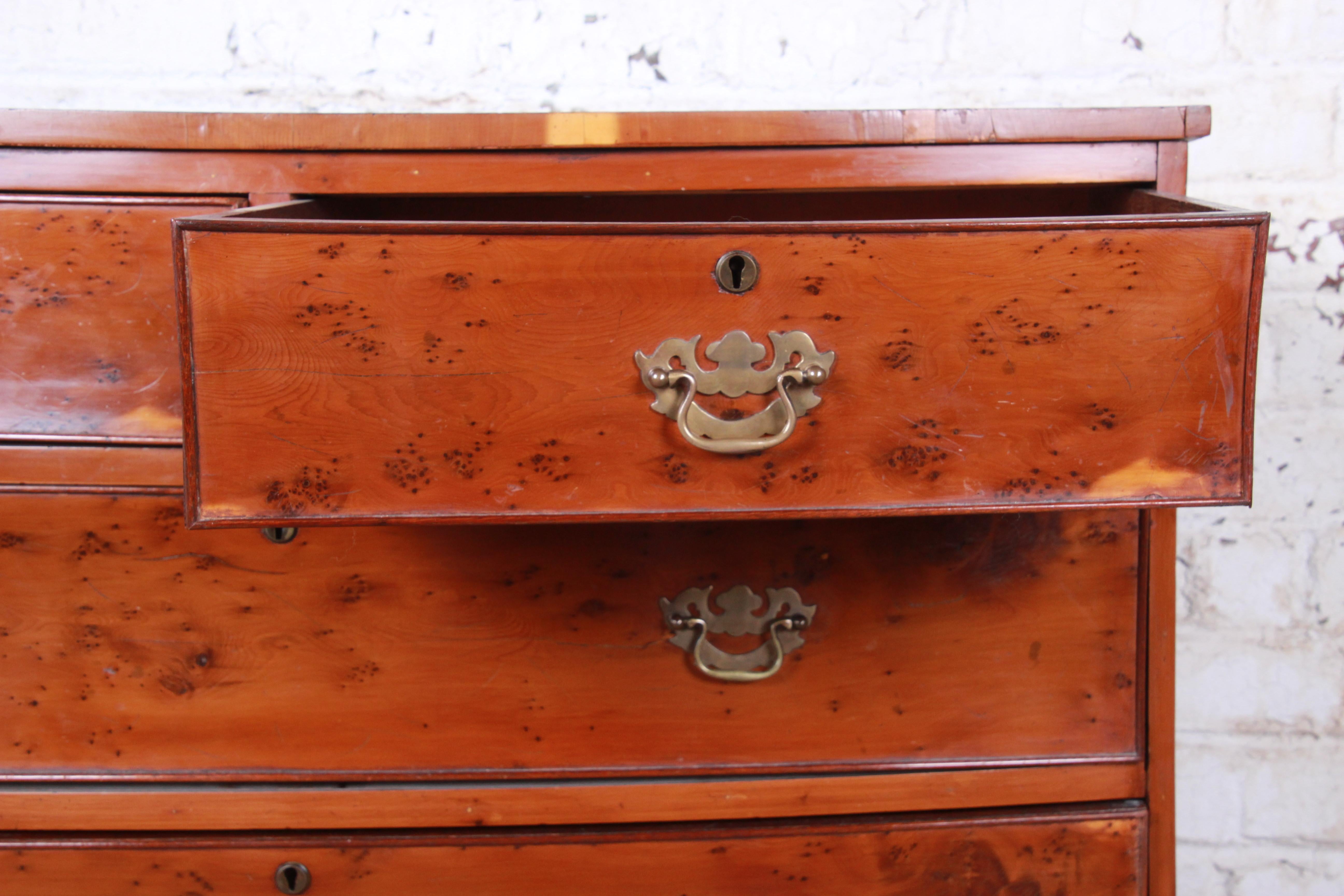 19th Century English Georgian Bow Front Yew Wood Five-Drawer Chest of Drawers 4