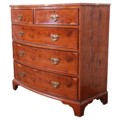 19th Century English Georgian Bow Front Yew Wood Five-Drawer Chest of Drawers
