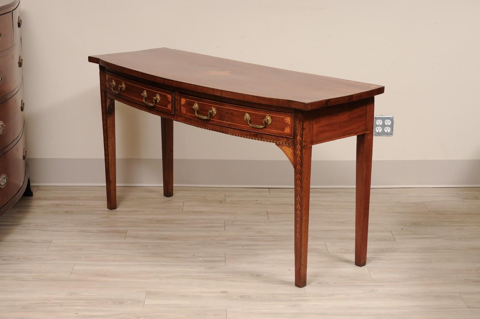 19th Century English Georgian Bowfront Mahogany with Inlay Console Table For Sale 6