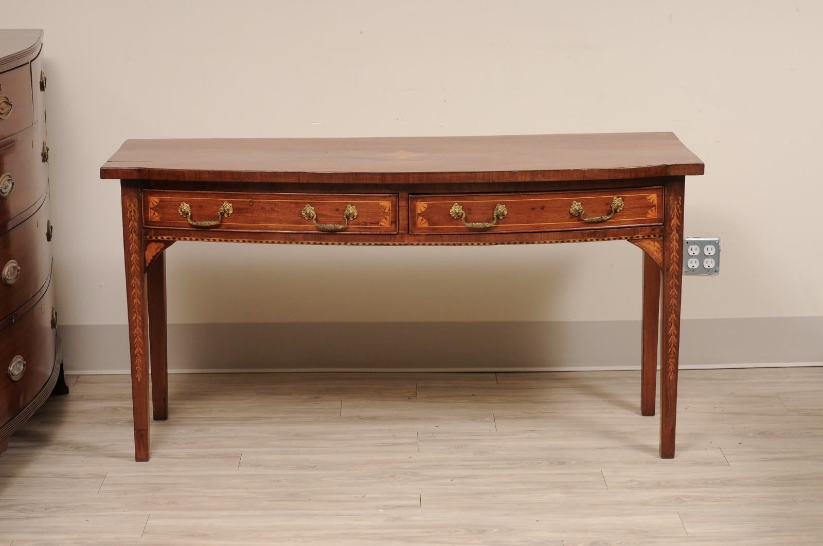 19th Century English Georgian Bowfront Mahogany with Inlay Console Table For Sale 7