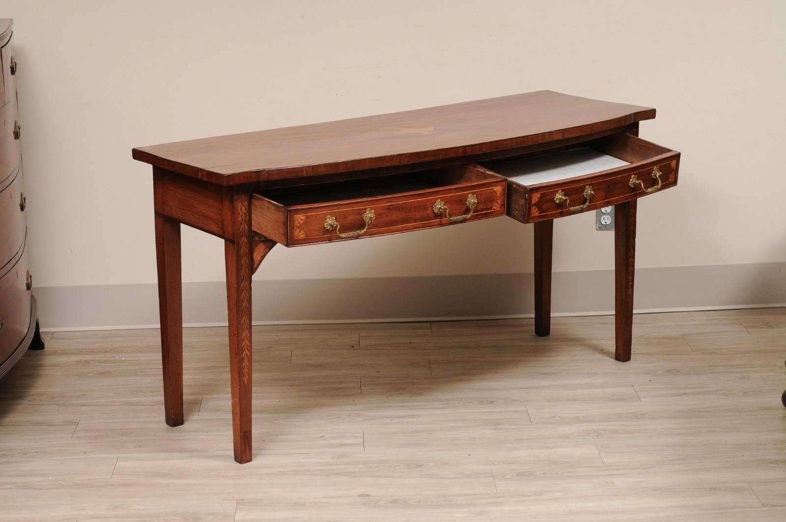 Hand-Crafted 19th Century English Georgian Bowfront Mahogany with Inlay Console Table For Sale