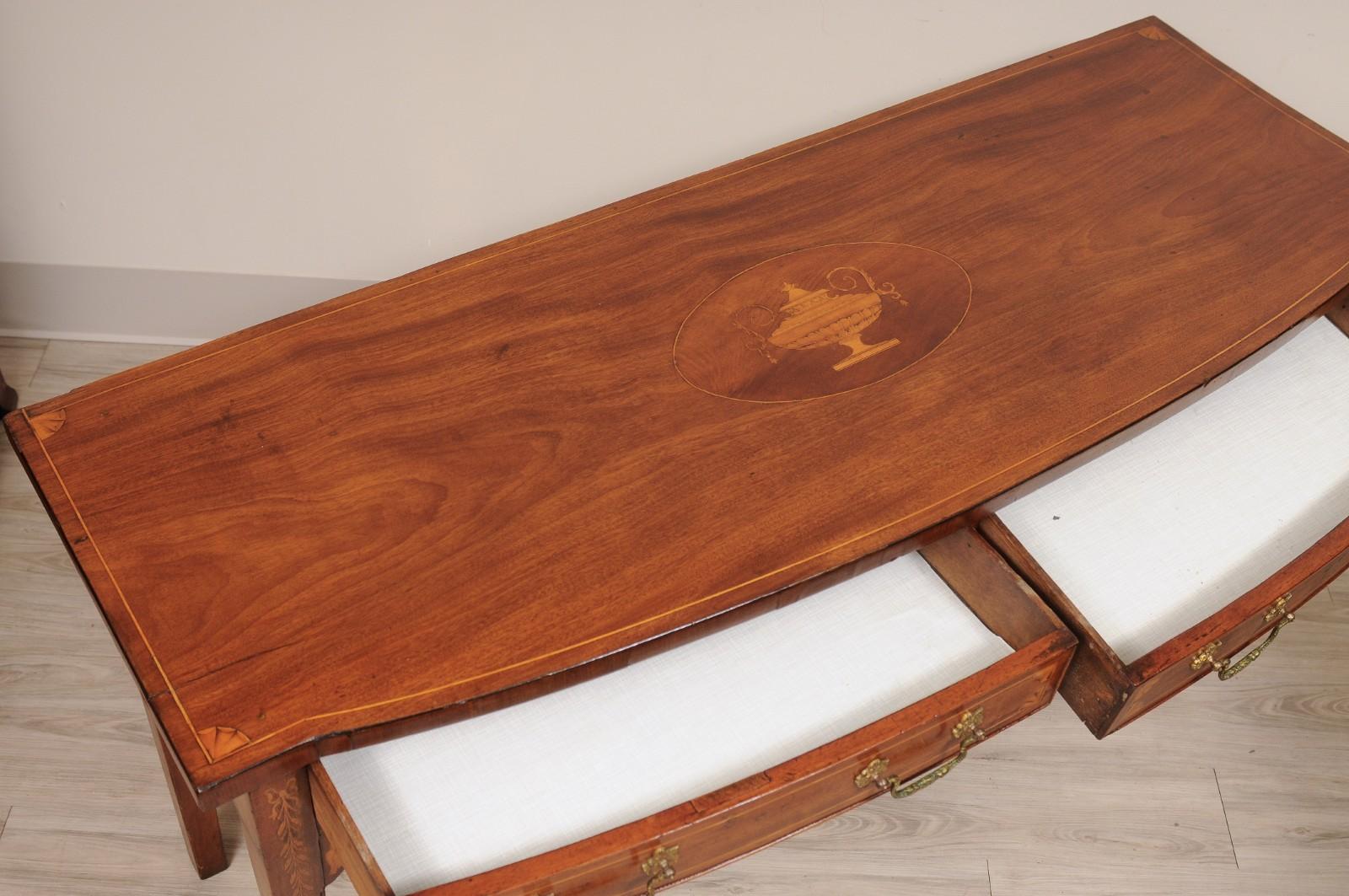 Early 19th Century 19th Century English Georgian Bowfront Mahogany with Inlay Console Table For Sale