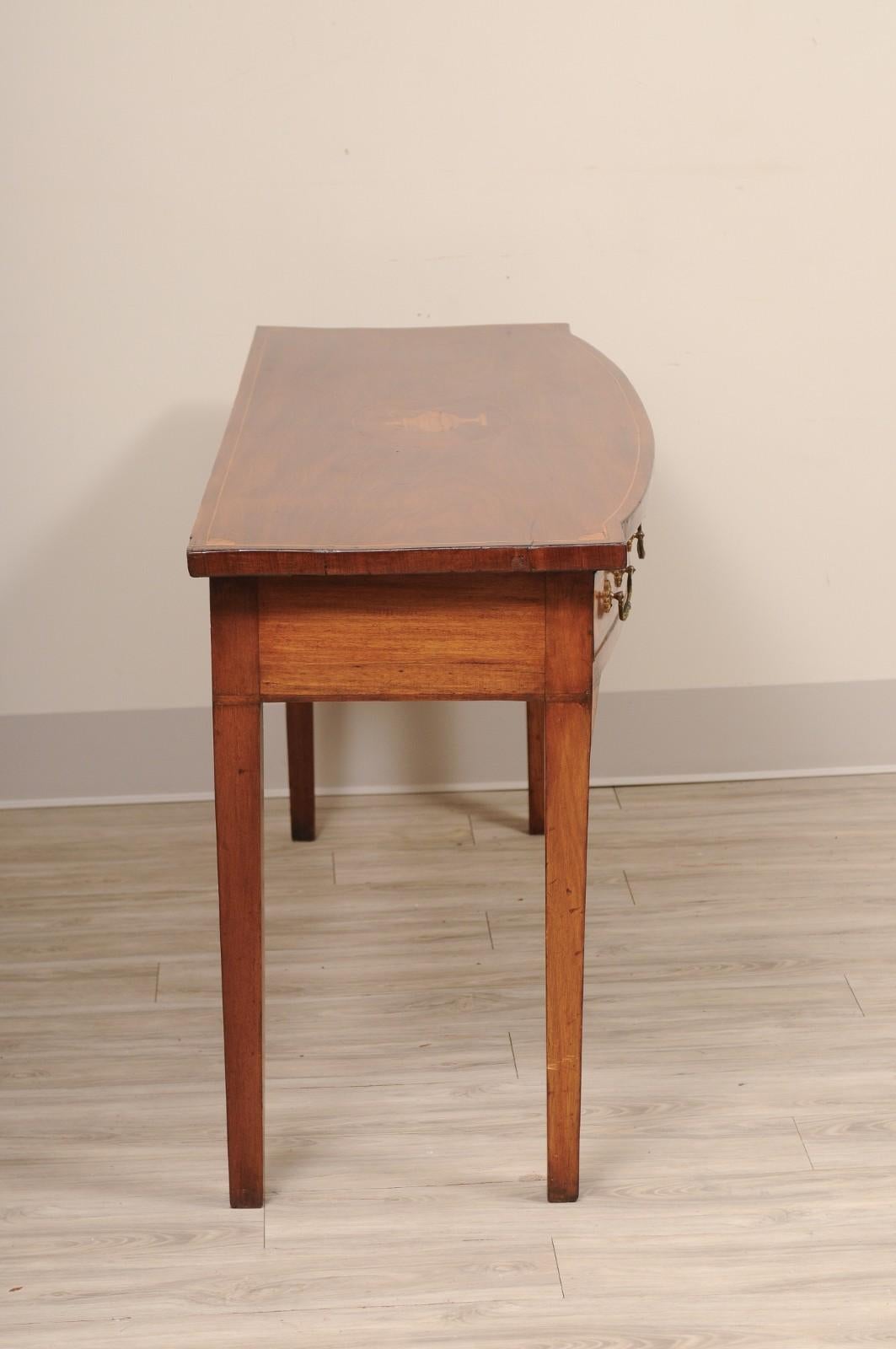 19th Century English Georgian Bowfront Mahogany with Inlay Console Table For Sale 1
