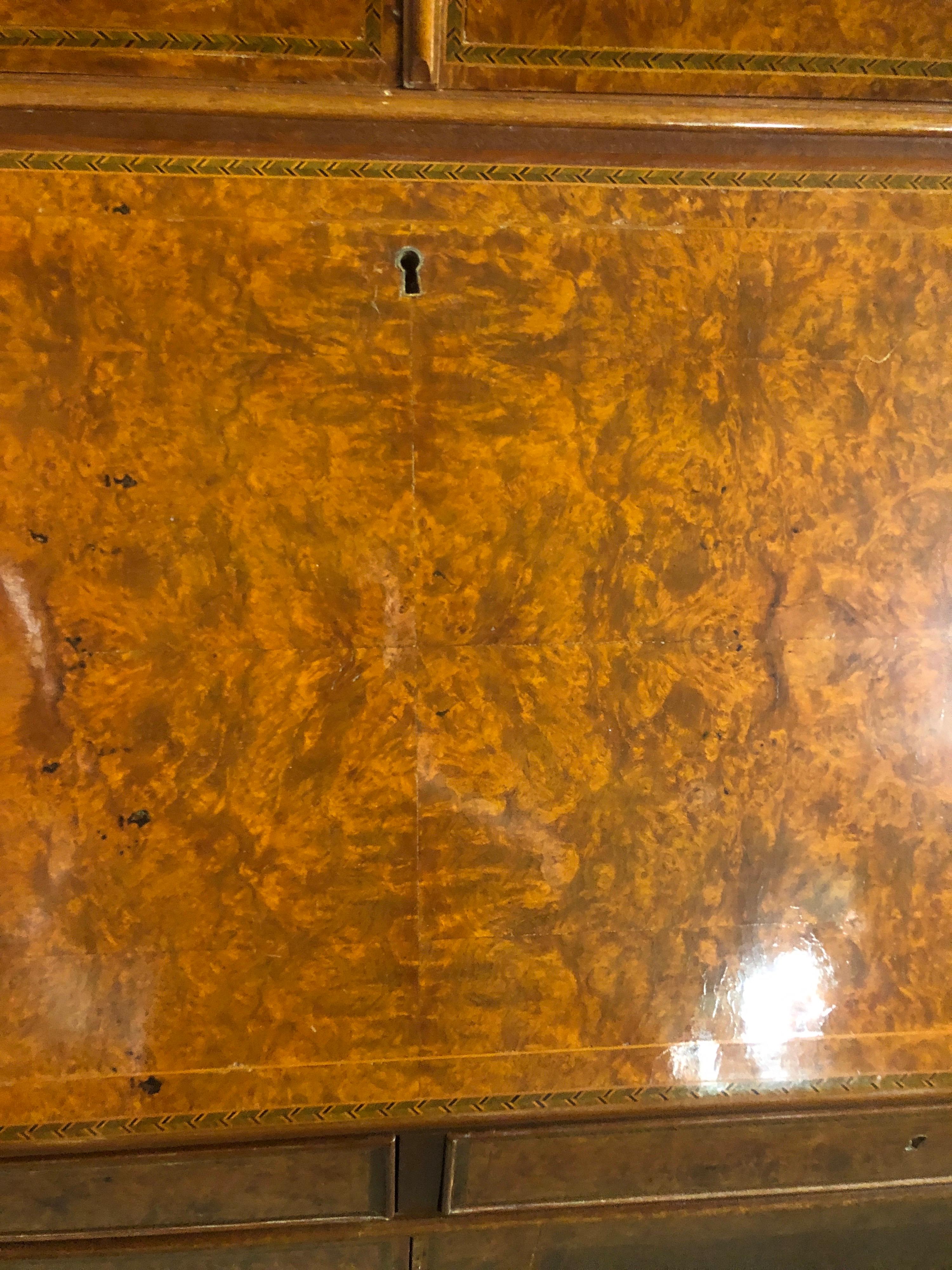 Inlay 19th Century English Georgian IV  Walnut Fruitwood Bookcase  1820s