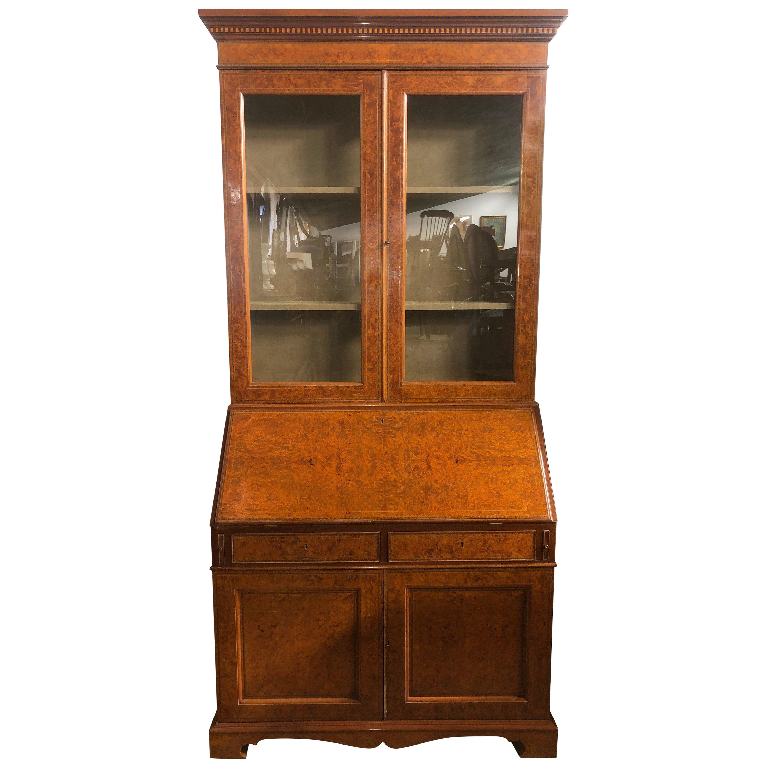 19th Century English Georgian IV  Walnut Fruitwood Bookcase  1820s