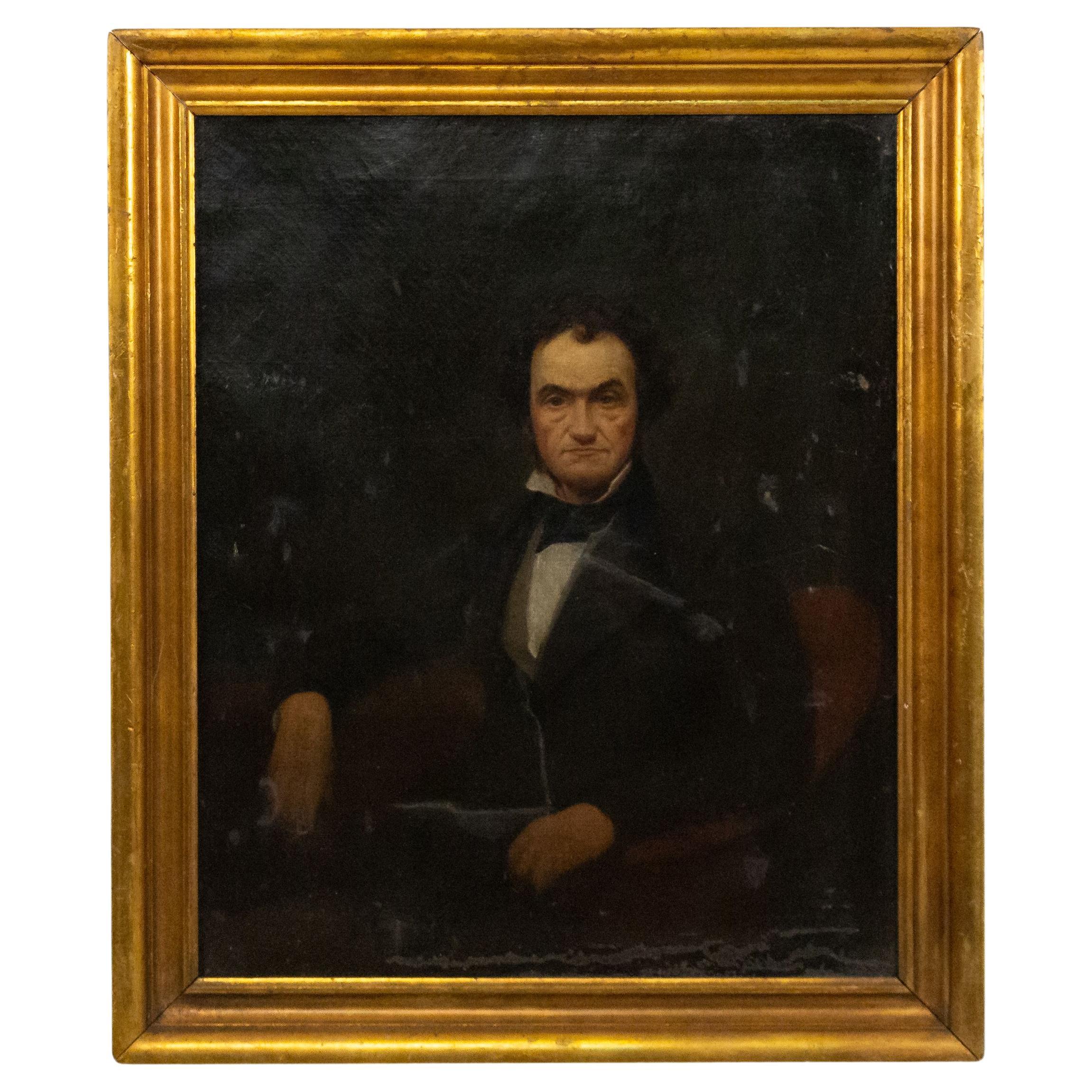 19th Century English Georgian Male Oil Portrait in a Frame For Sale