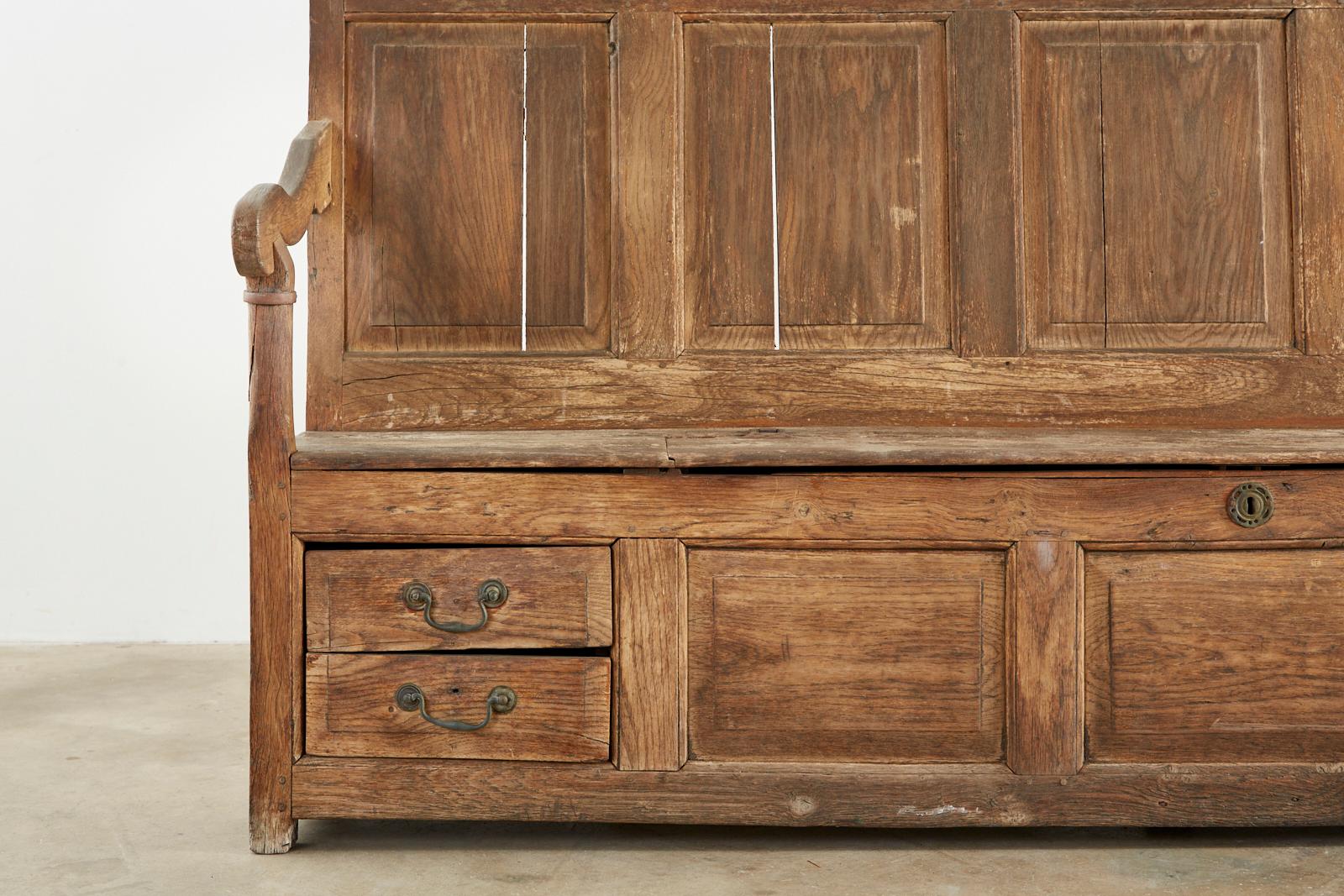 19th Century English Georgian Oak Box Settle Bench 5