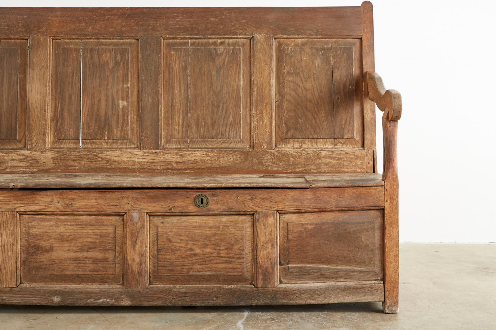 19th Century English Georgian Oak Box Settle Bench 6