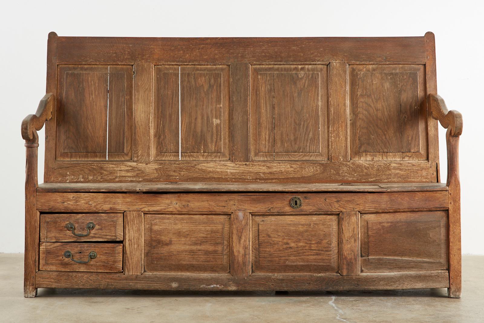 Hand-Crafted 19th Century English Georgian Oak Box Settle Bench