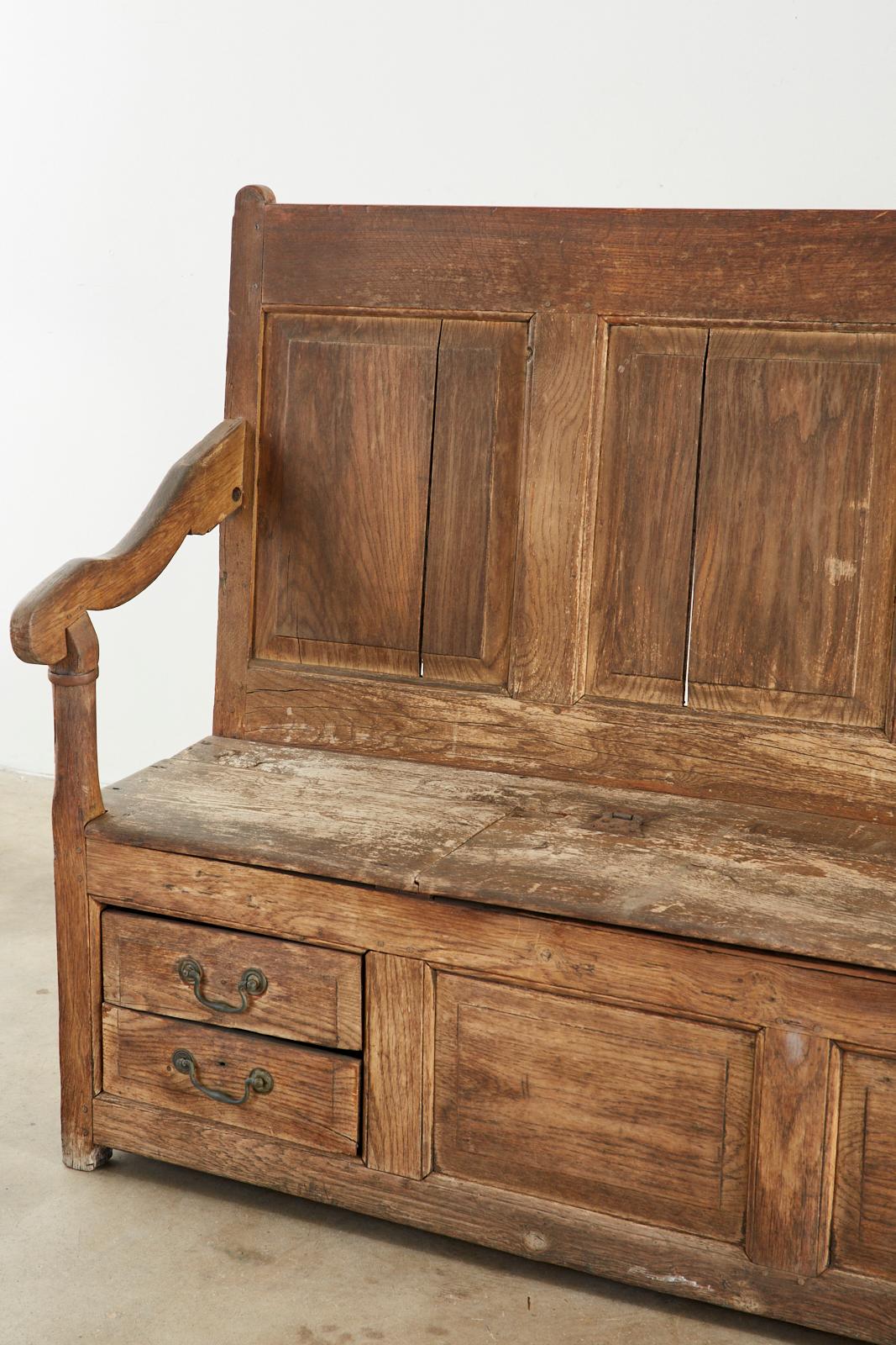19th Century English Georgian Oak Box Settle Bench 2
