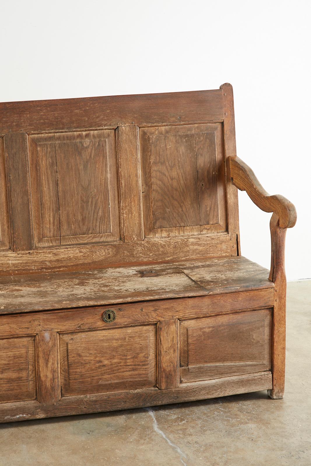 19th Century English Georgian Oak Box Settle Bench 3