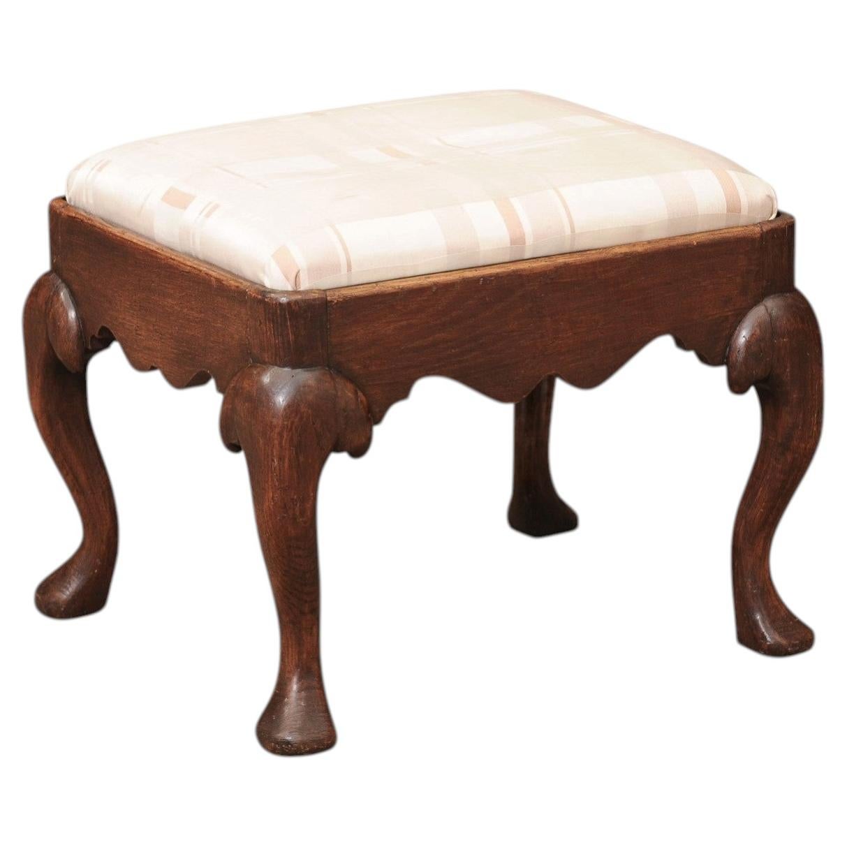19th Century English Georgian Style Oak Bench / Stool with Cabriole Legs For Sale