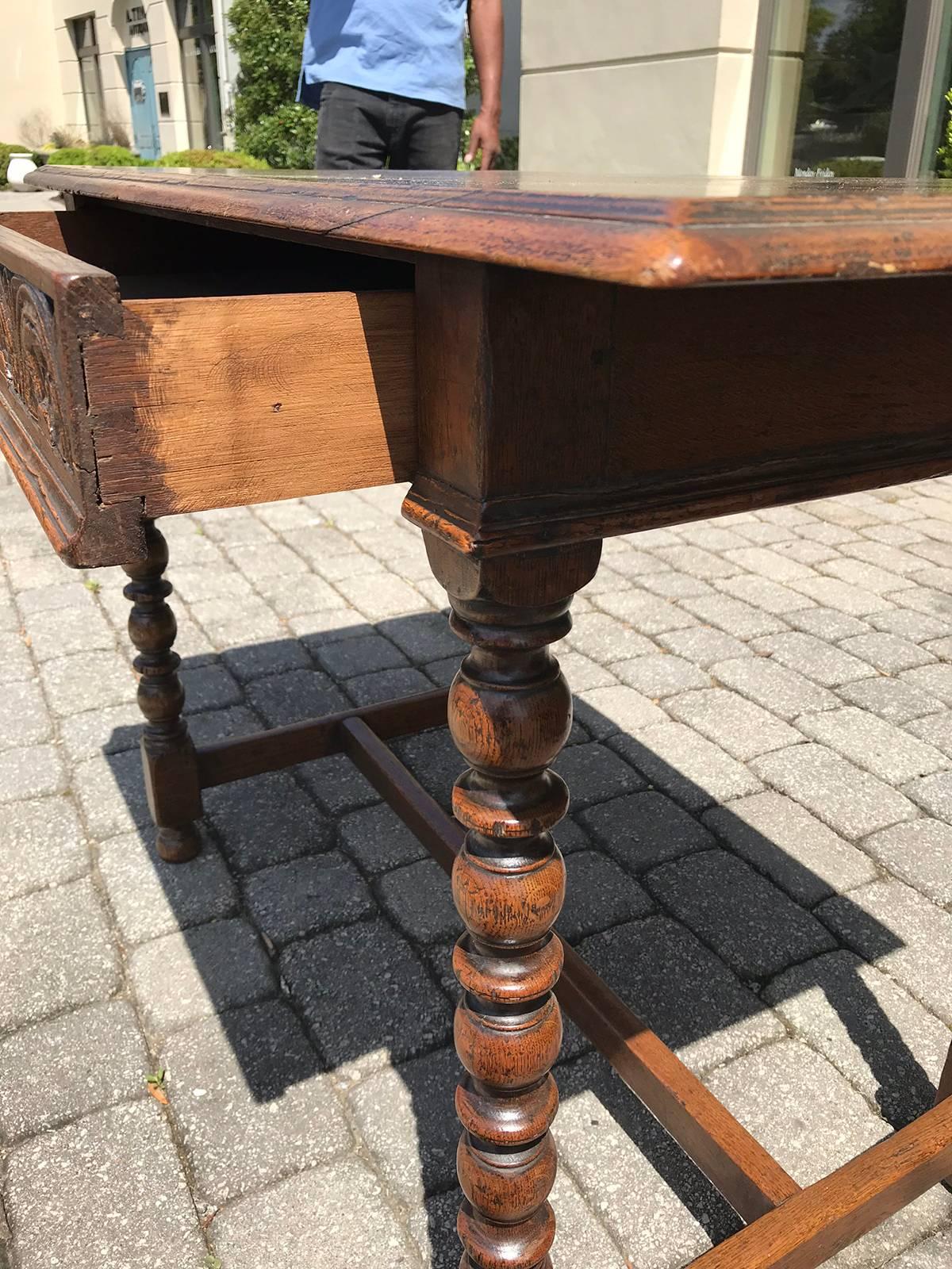 19th Century English Georgian Style Oak Writing/Side Table with Drawers 1