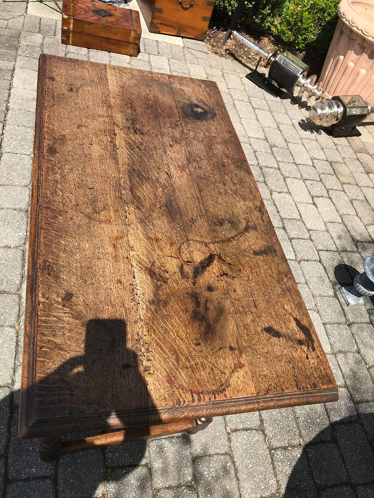 19th Century English Georgian Style Oak Writing/Side Table with Drawers 3