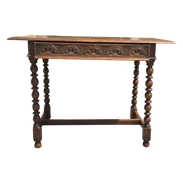 French 19th Century Stained Walnut Side Table Or Desk With Two Small 19th Century English Georgian Style Oak Writing Side Table With Drawers