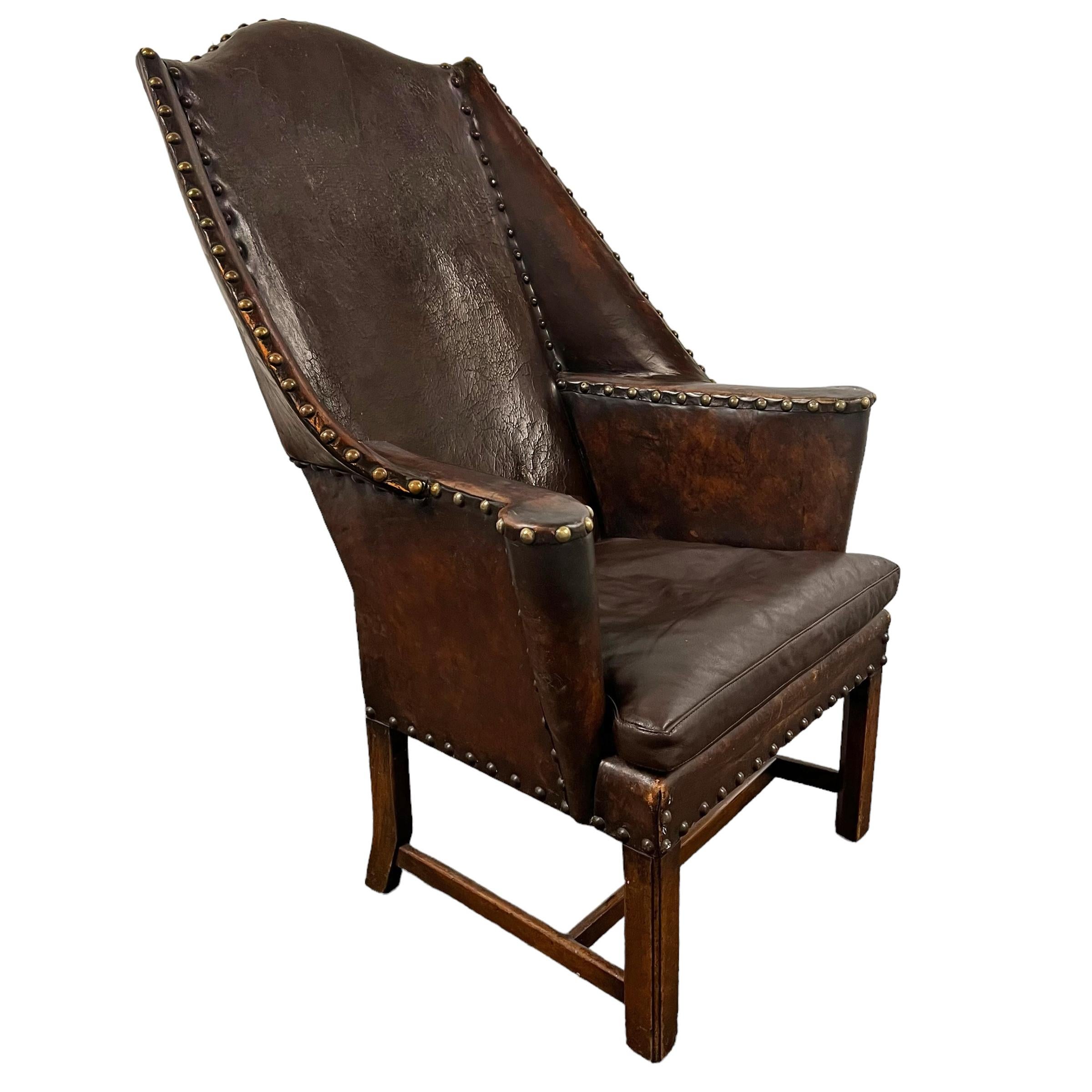Leather 19th Century English Georgian-Style Wingchair For Sale