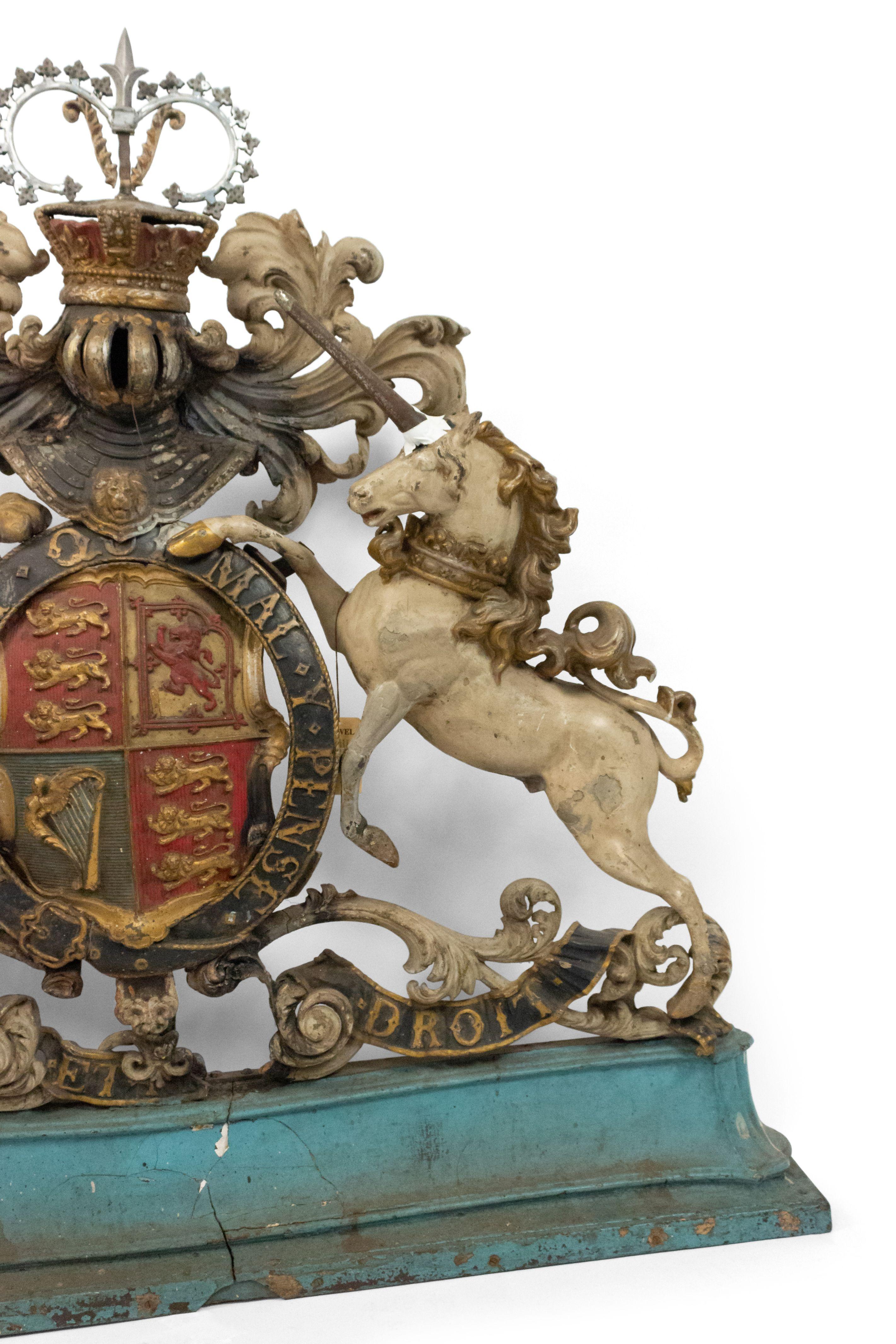 19th Century English Georgian Unicorn and Lion Coat of Arms For Sale 3