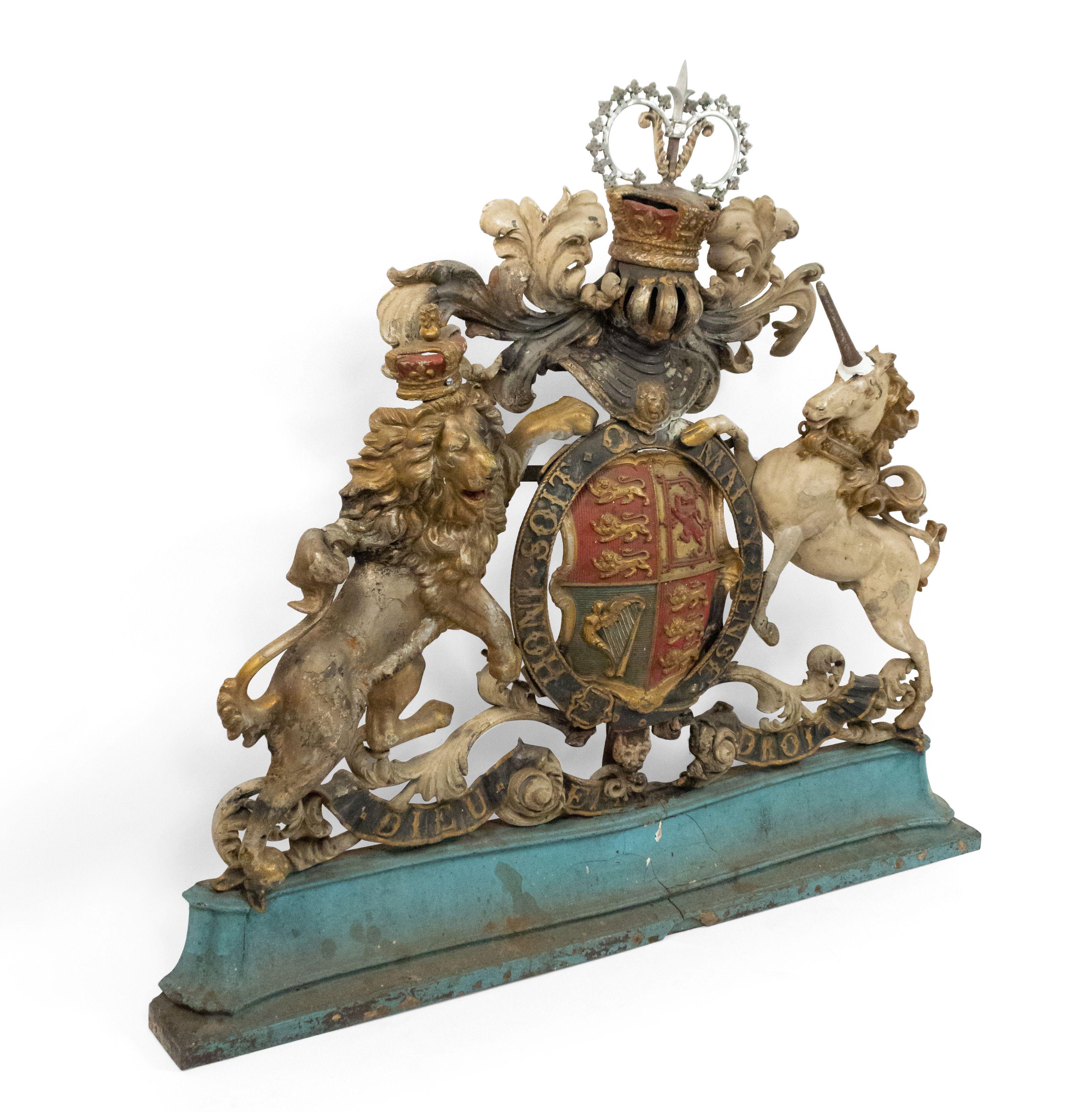 19th Century English Georgian Unicorn and Lion Coat of Arms For Sale 5