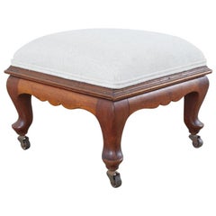 19th Century English Georgian Walnut and Linen Footstool