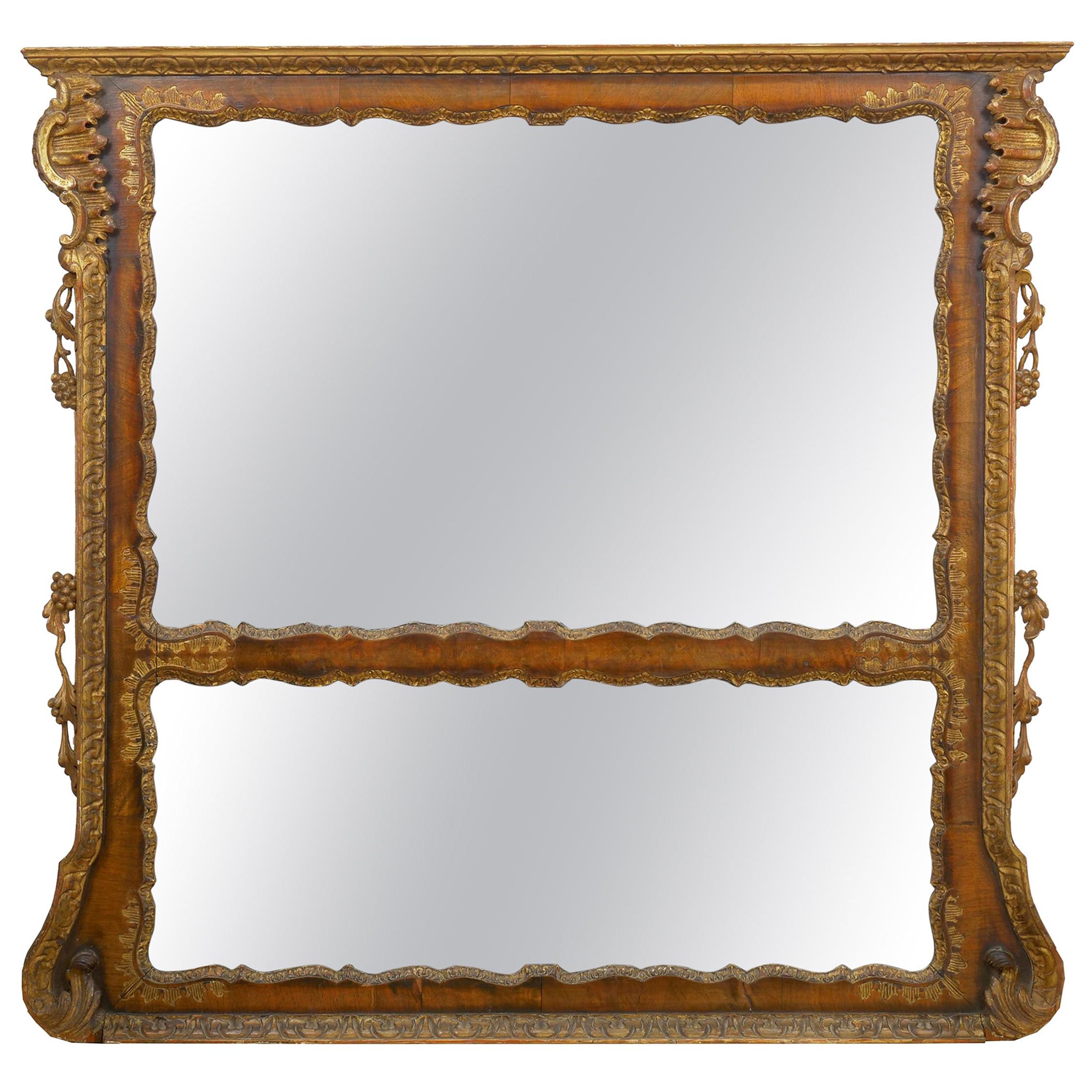 19th Century English Georgian Walnut Antique Pier Wall Mirror, circa 1850s