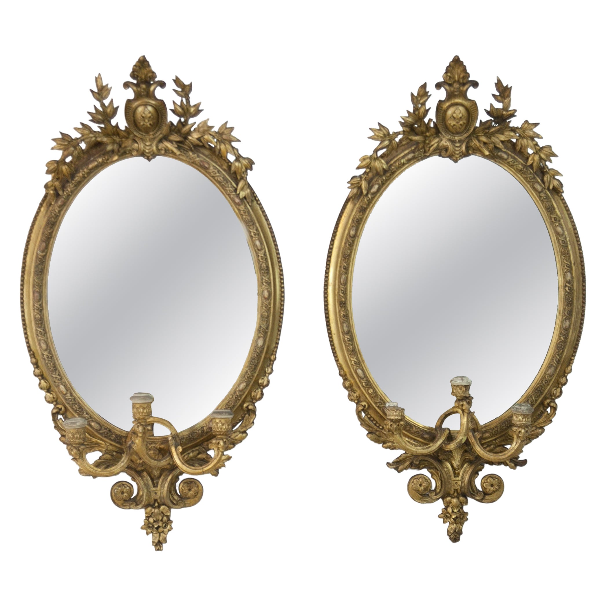 19th Century English Gilded Mirror Girandoles For Sale