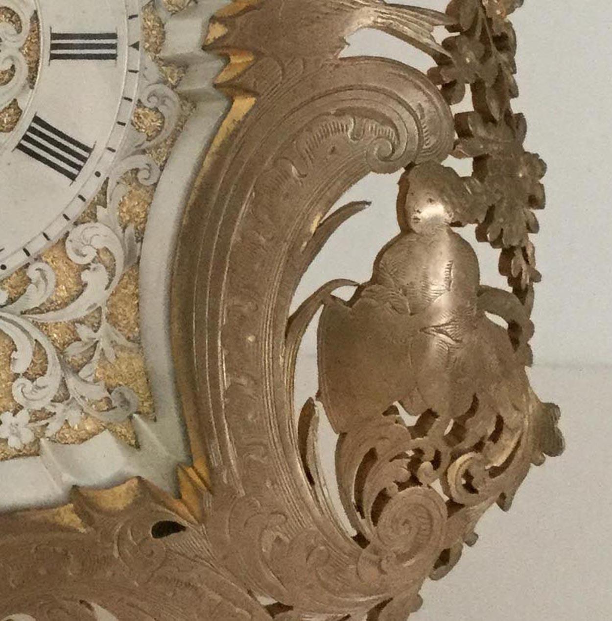 Baroque English Gilt Bronze Strut Clock with Decorative Filigree Face, circa 1880 For Sale