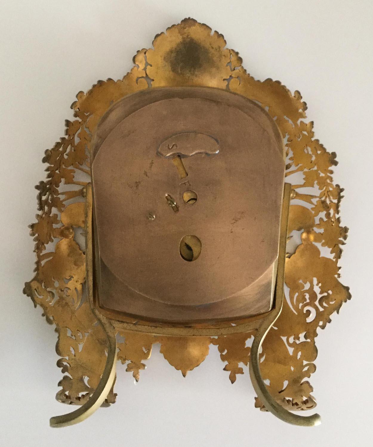 19th Century English Gilt Bronze Strut Clock with Decorative Filigree Face, circa 1880 For Sale