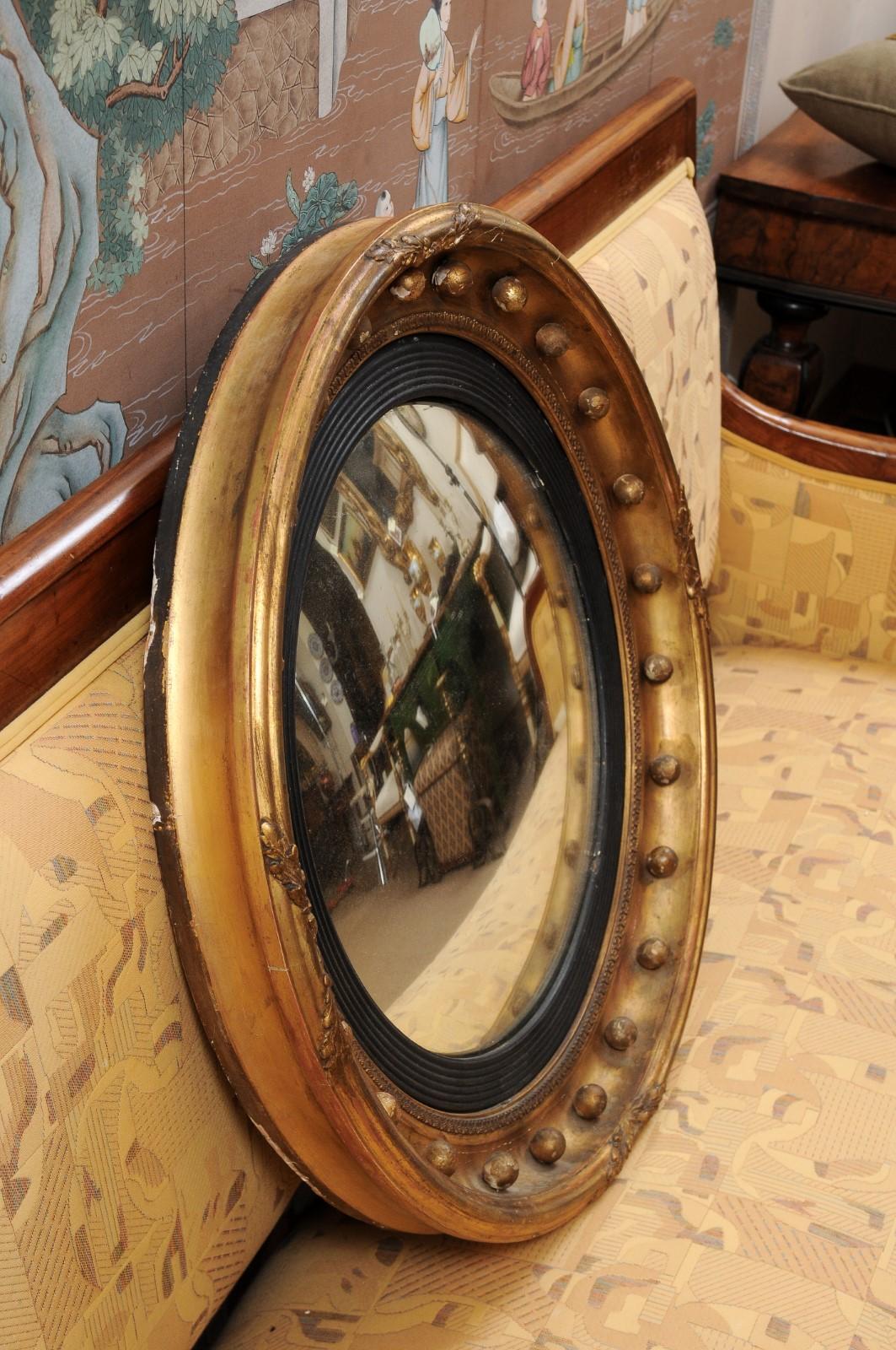 19th Century English Giltwood Bulls-Eye Convex Mirror 5